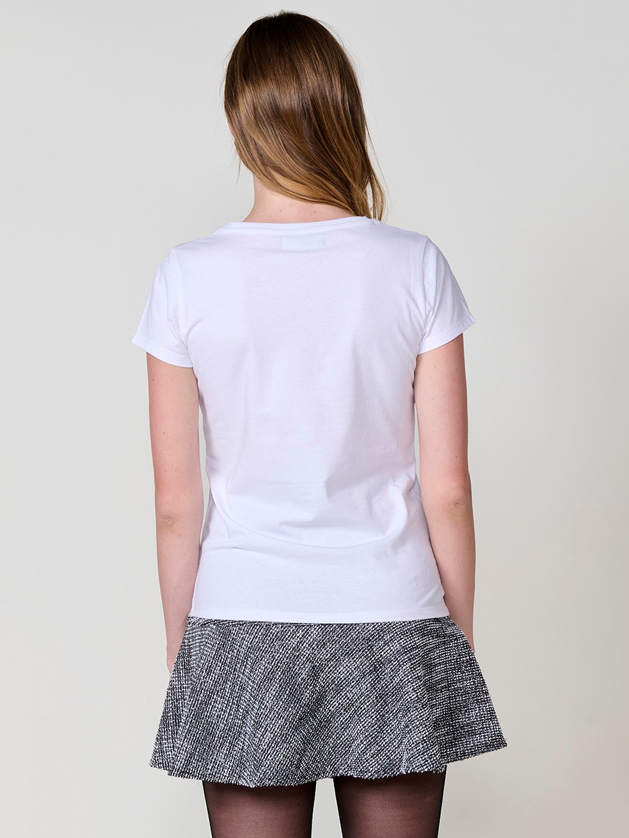 Camiseta blanca mujer algodón manga corta con estrellas brillantes