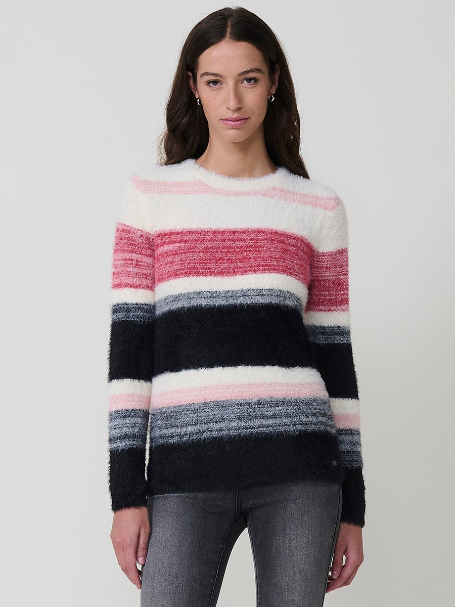 Jersey de punto con tacto pelo suave para mujer, escote redondo y manga larga. Listado de colores en armonía y placa metálica con logo Koröshi.