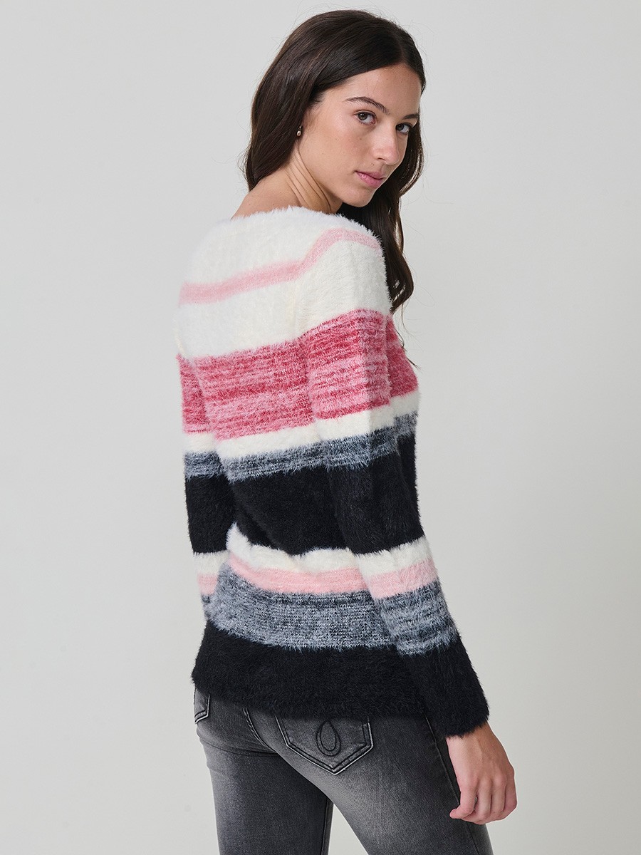 Jersey de punto con tacto pelo suave para mujer, escote redondo y manga larga. Listado de colores en armonía y placa metálica con logo Koröshi.