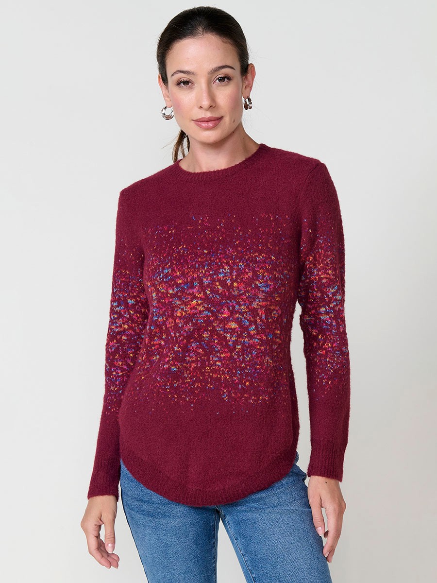 Damenpullover Bordeaux mit Jacquardmuster, weichem Griff und abgerundetem Saum