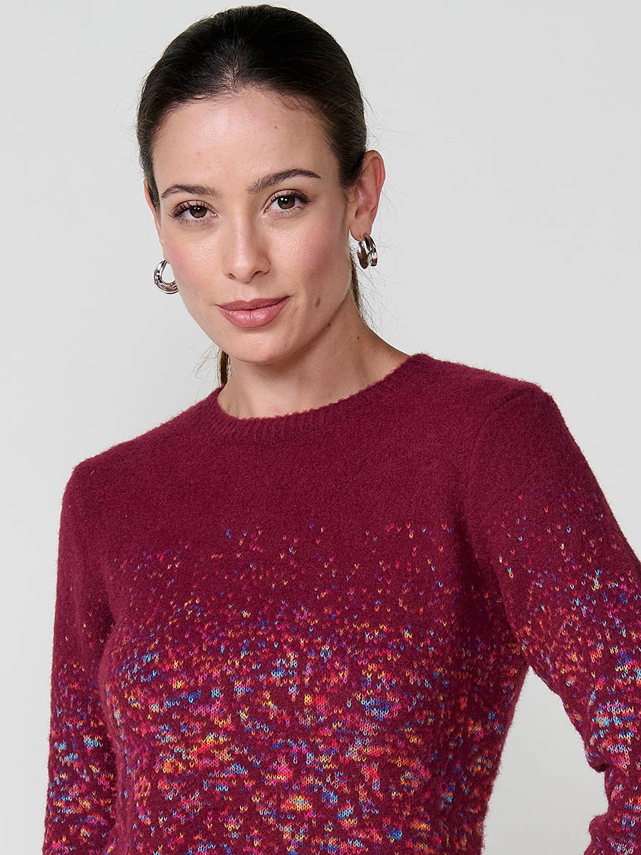 Damenpullover Bordeaux mit Jacquardmuster, weichem Griff und abgerundetem Saum 5