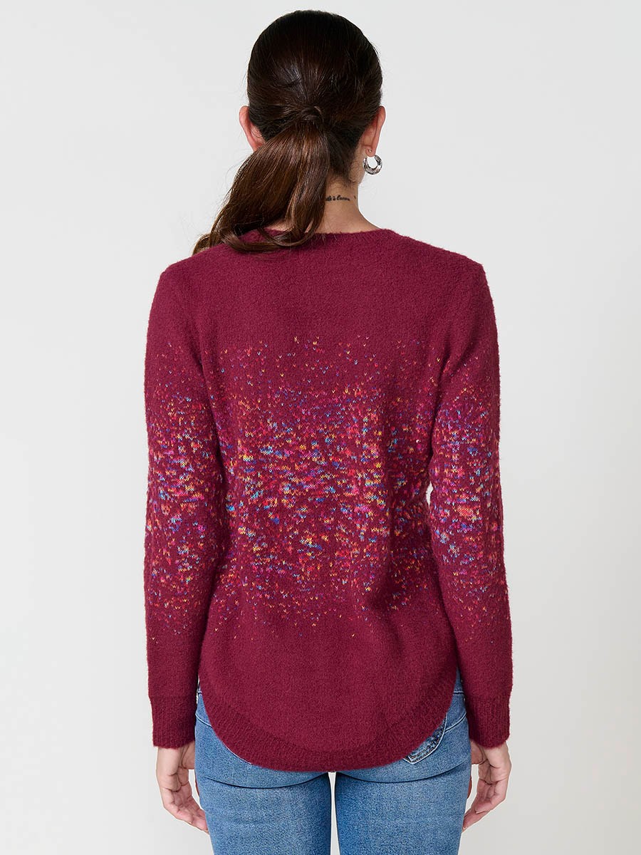 Damenpullover Bordeaux mit Jacquardmuster, weichem Griff und abgerundetem Saum 4