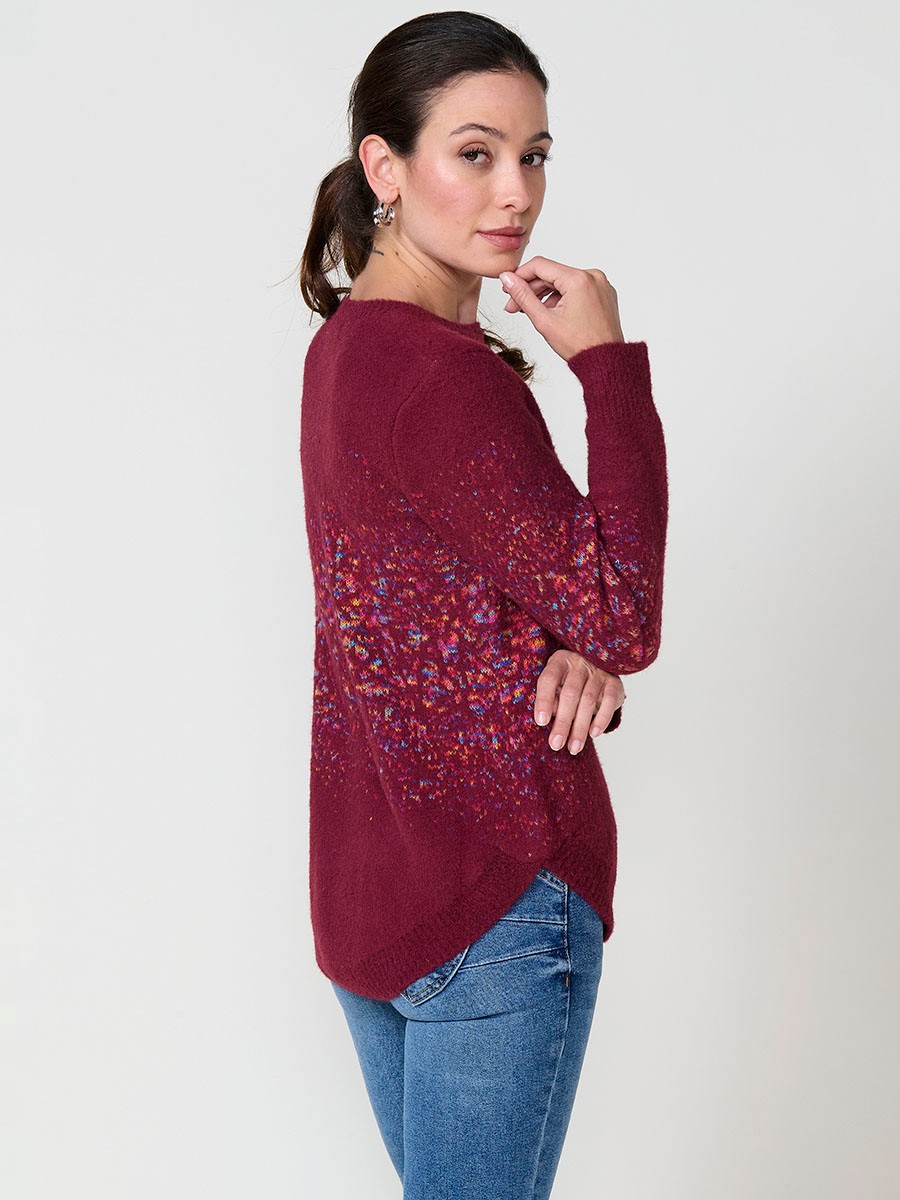 Damenpullover Bordeaux mit Jacquardmuster, weichem Griff und abgerundetem Saum 3