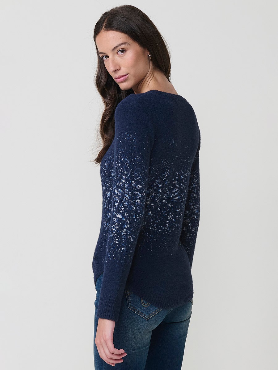 Jersey de punto con tacto suave para mujer, escote redondo, manga larga, bajo redondeado y dibujo jacquard.
