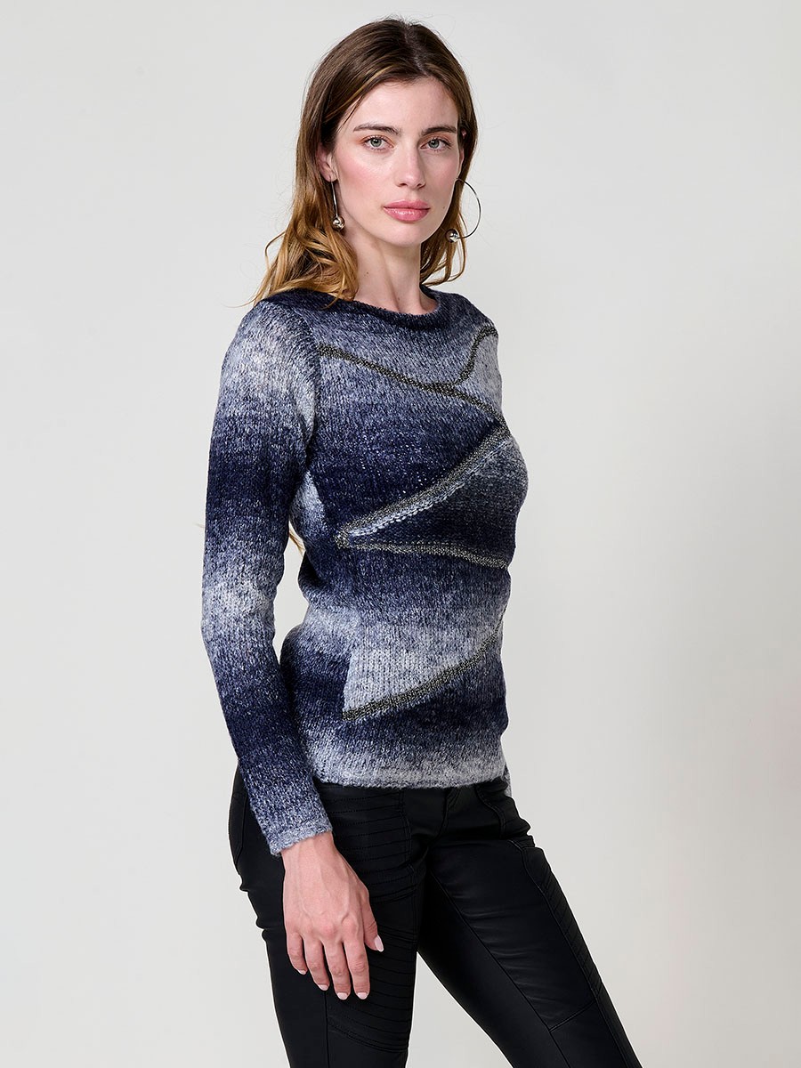 Jersey navy mujer de punto con lentejuelas e hilo metalizado 5