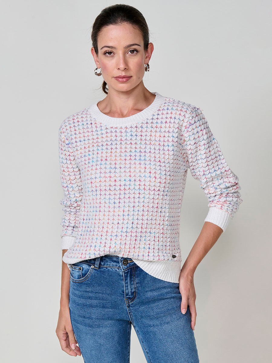 Jersey crudo mujer de punto con efecto corazones multicolor
