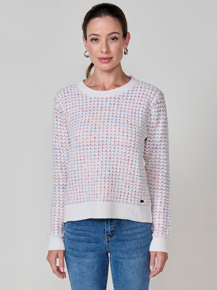 Jersey crudo mujer de punto con efecto corazones multicolor 1