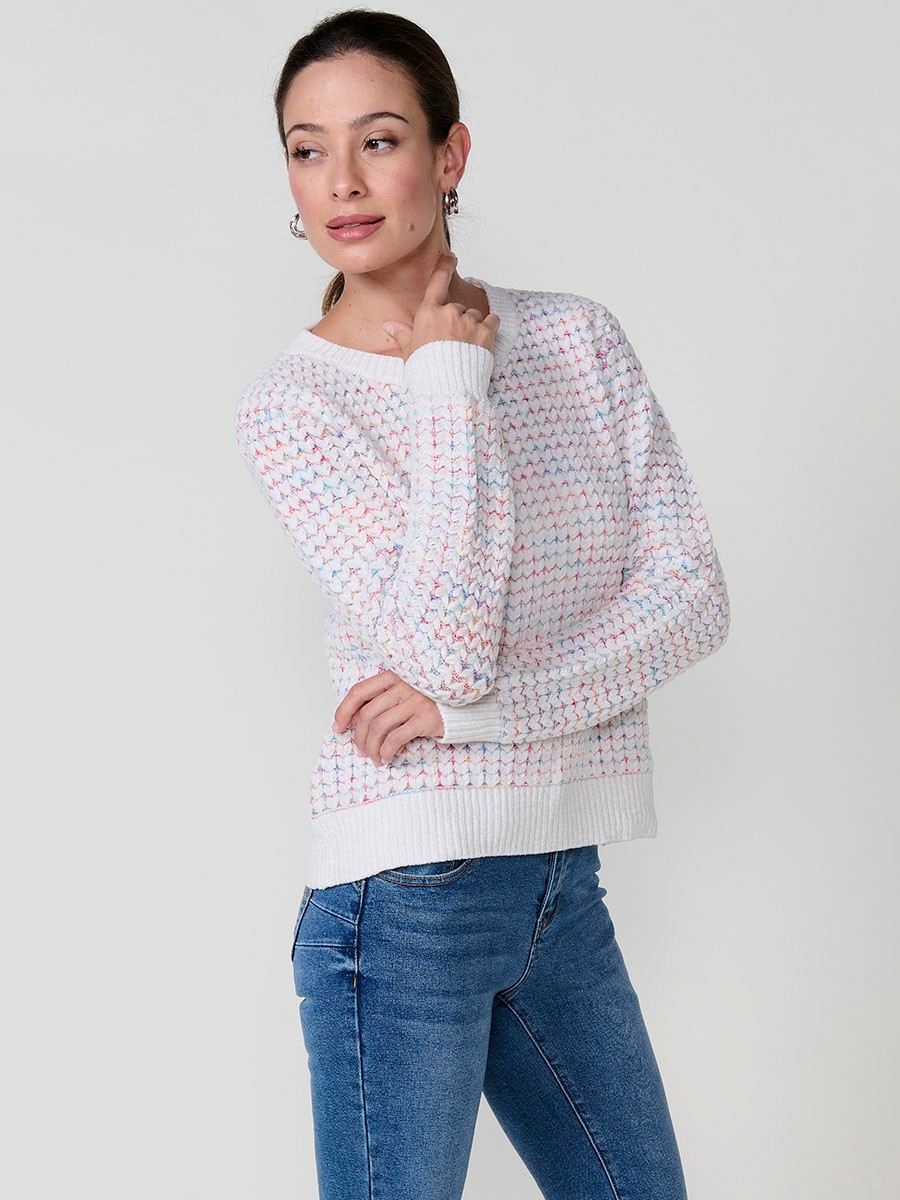 Jersey crudo mujer de punto con efecto corazones multicolor 5