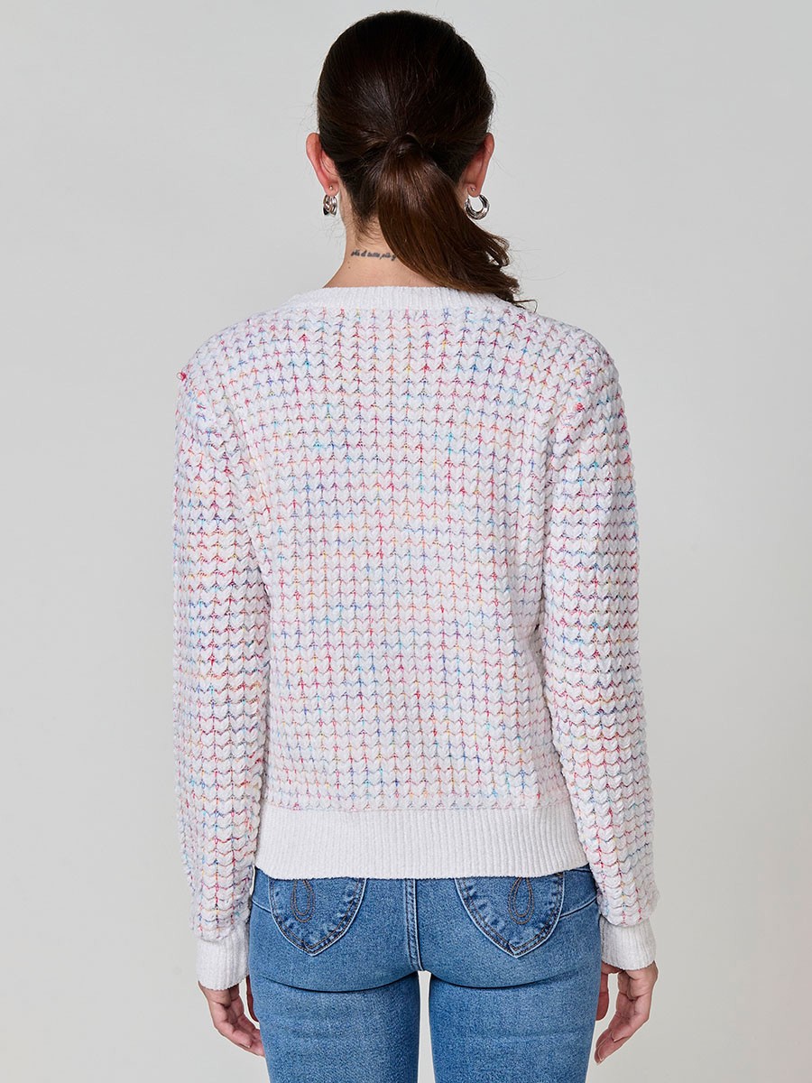 Jersey crudo mujer de punto con efecto corazones multicolor 3
