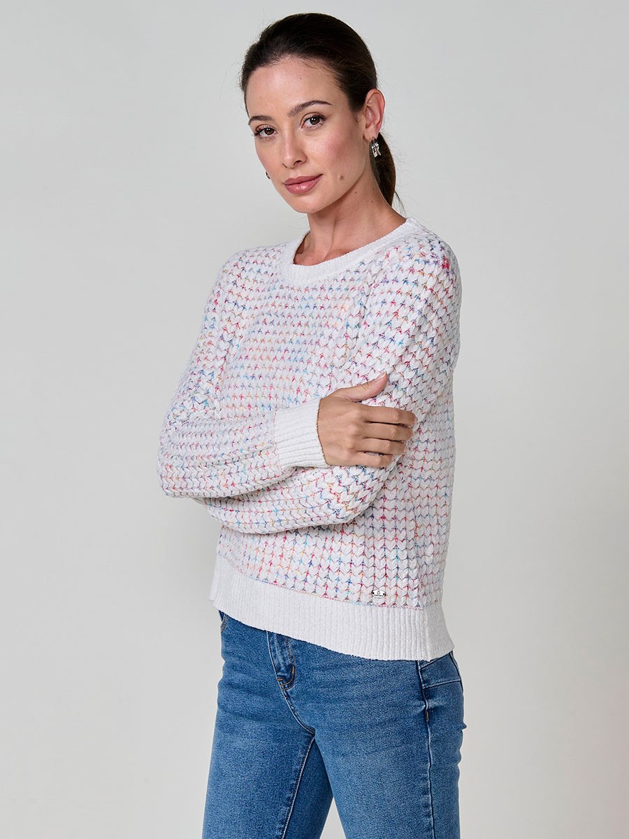 Jersey crudo mujer de punto con efecto corazones multicolor 4