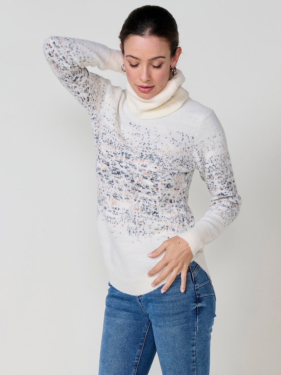 Jersey crudo mujer de punto suave con jacquard y cuello alto