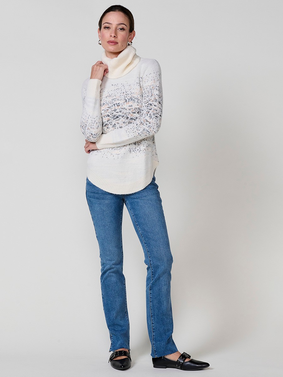 Jersey crudo mujer de punto suave con jacquard y cuello alto 1