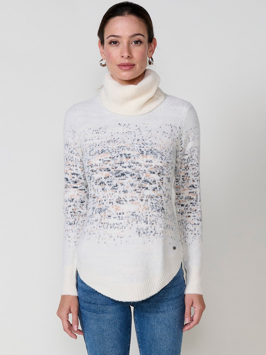 Jersey crudo mujer de punto suave con jacquard y cuello alto 5