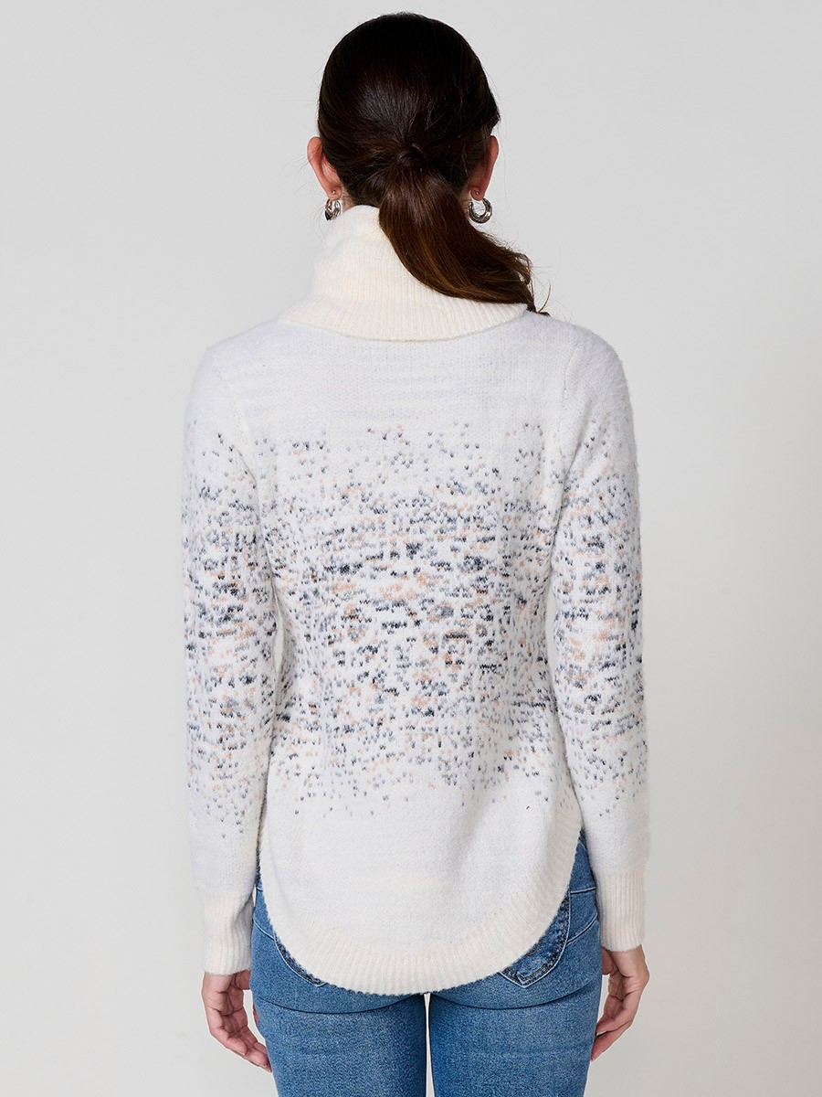 Jersey crudo mujer de punto suave con jacquard y cuello alto 3