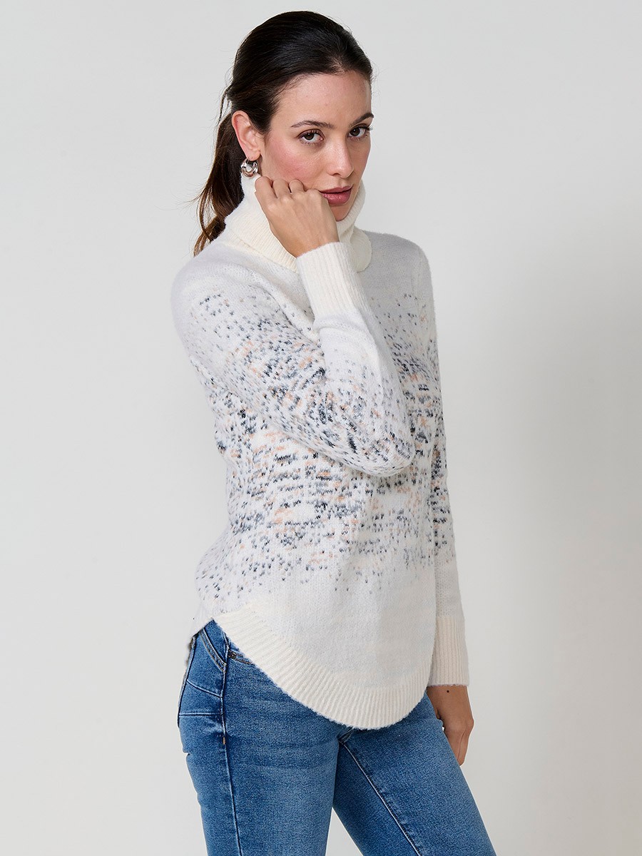 Jersey crudo mujer de punto suave con jacquard y cuello alto 7