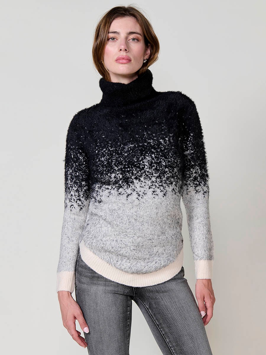 Jersey crudo mujer de punto con pelo, cuello alto y dibujo jacquard