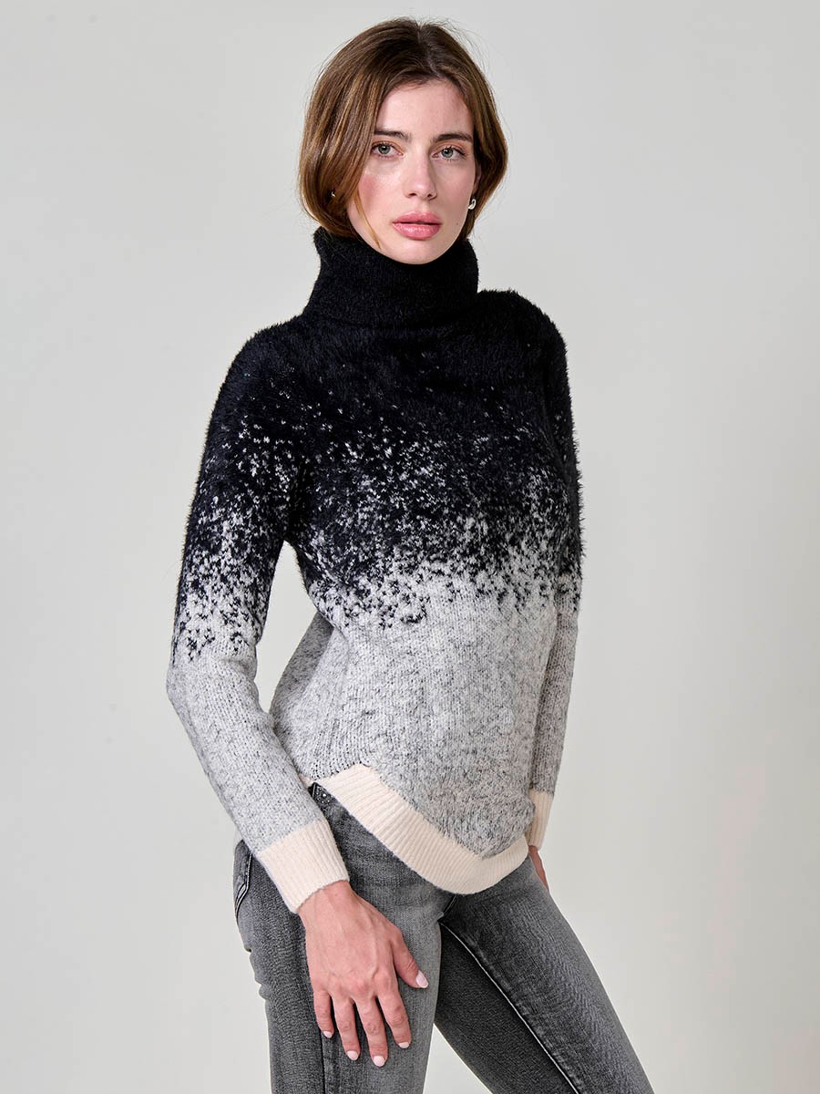 Jersey crudo mujer de punto con pelo, cuello alto y dibujo jacquard 1