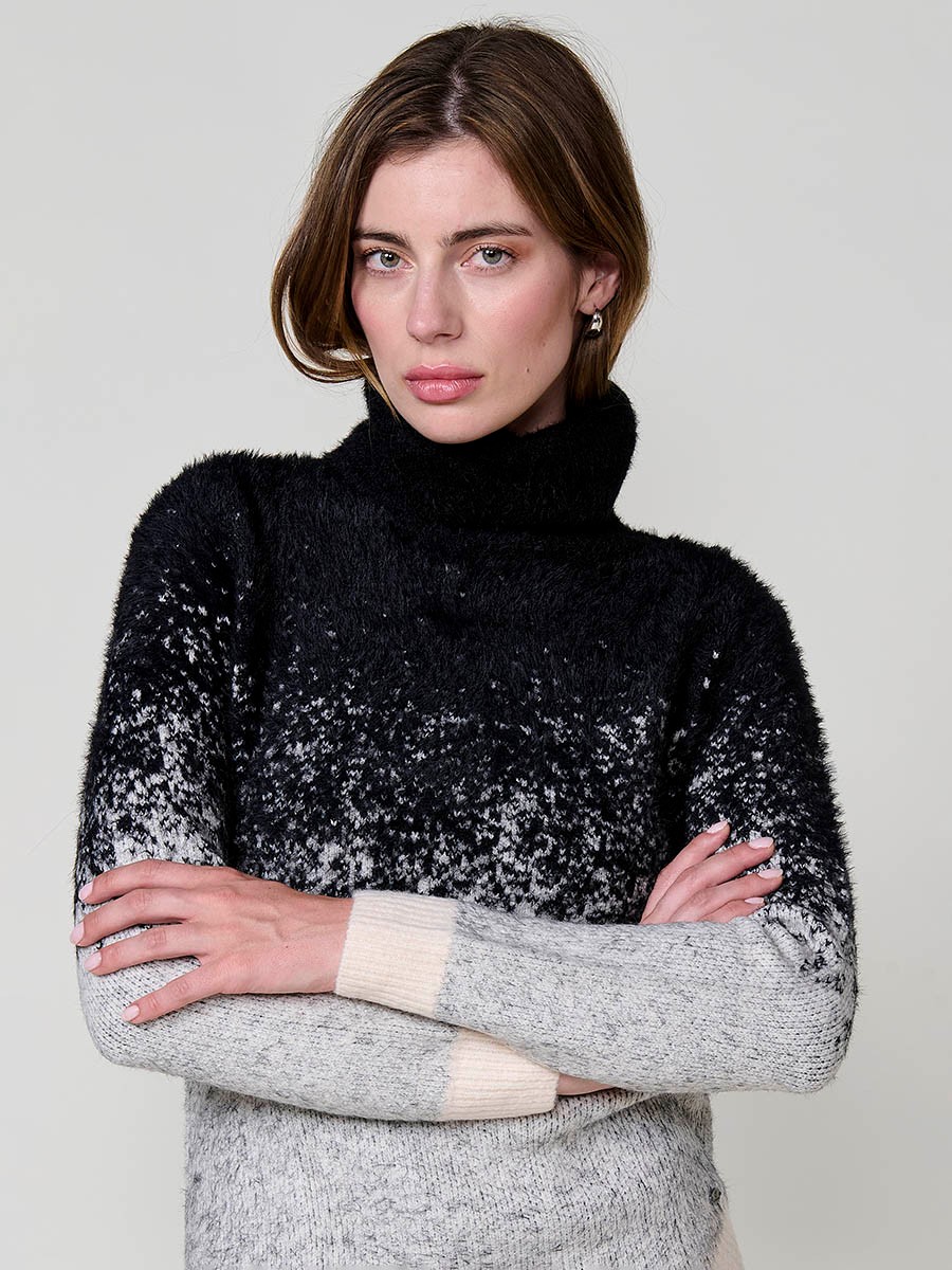 Jersey crudo mujer de punto con pelo, cuello alto y dibujo jacquard 5