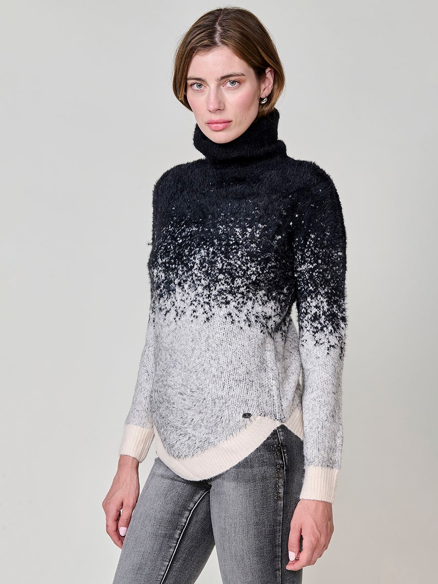 Jersey crudo mujer de punto con pelo, cuello alto y dibujo jacquard 6