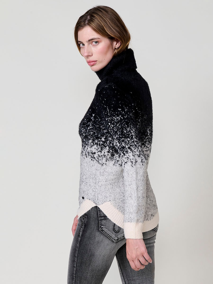 Jersey crudo mujer de punto con pelo, cuello alto y dibujo jacquard 4