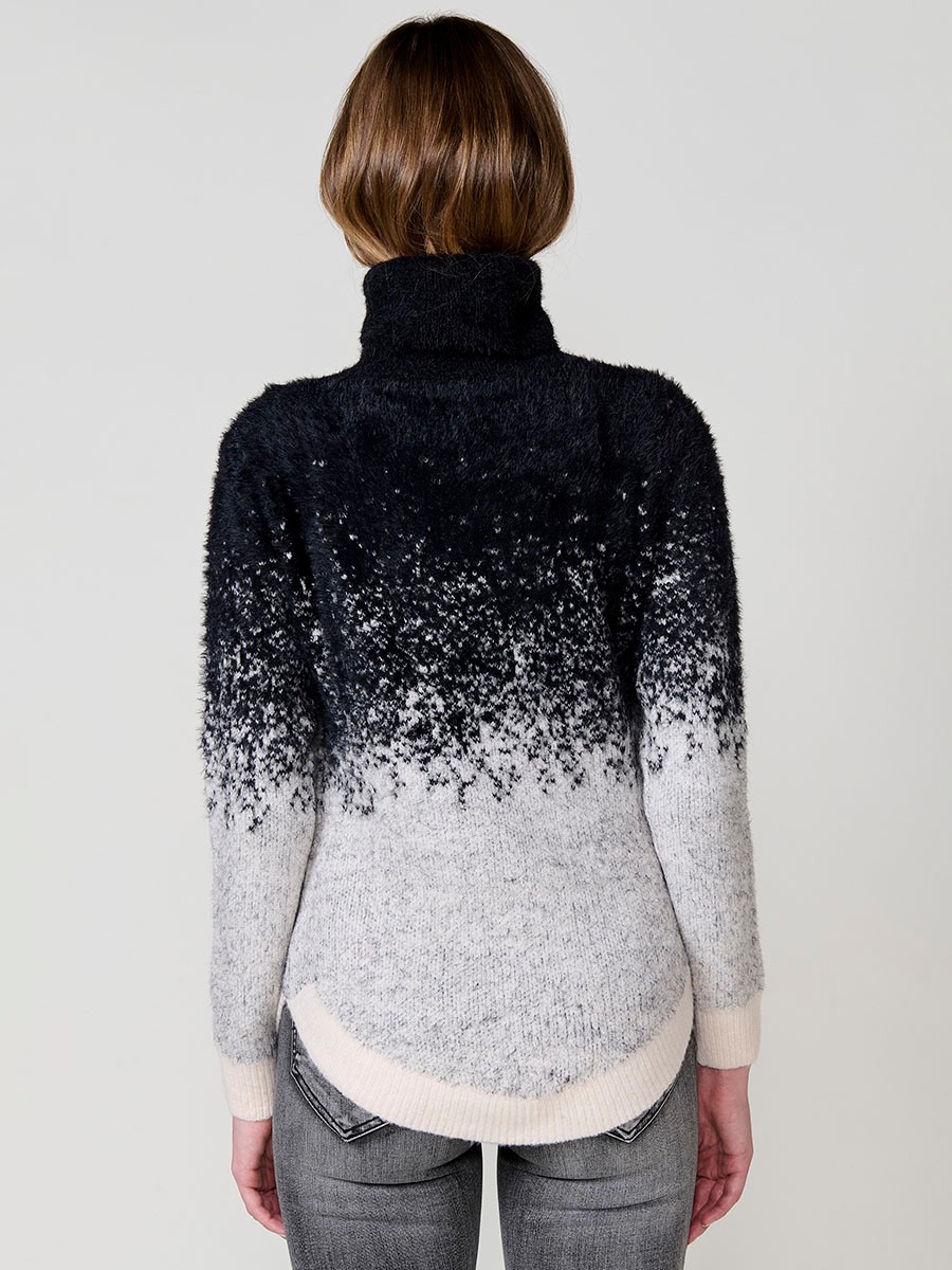 Jersey crudo mujer de punto con pelo, cuello alto y dibujo jacquard 3
