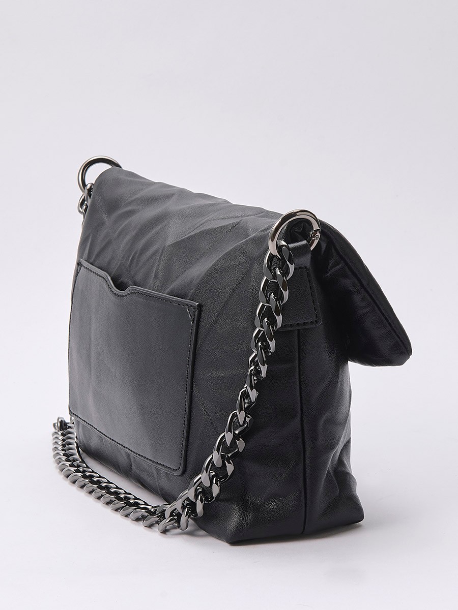 Women’s crossbody bag with wrinkled leather-effect texture, top zip closure and inner pocket.
