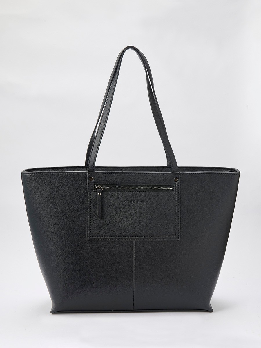 Large women’s shopper bag in faux leather with top zipper, interior pocket and removable zip pouch.