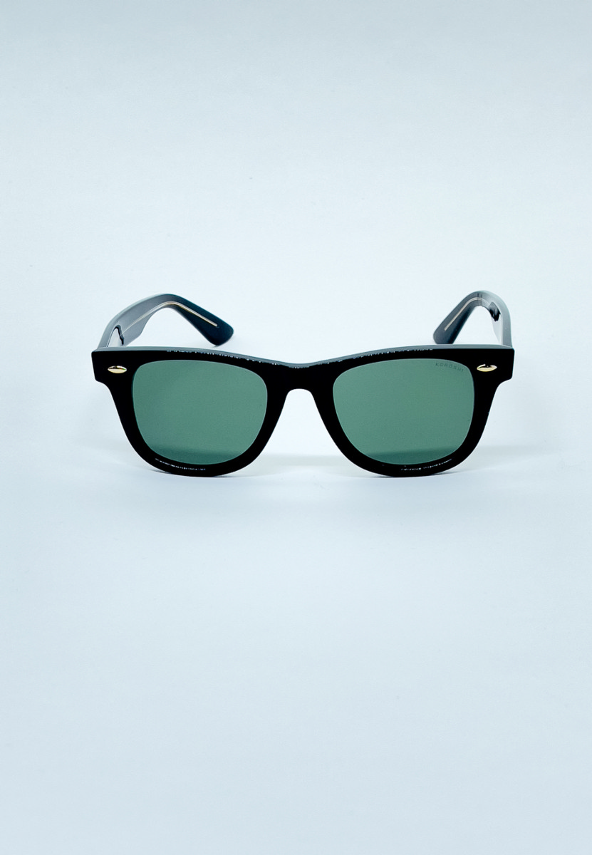 Gafas de sol unisex negras brillantes con lentes verdes polarizadas