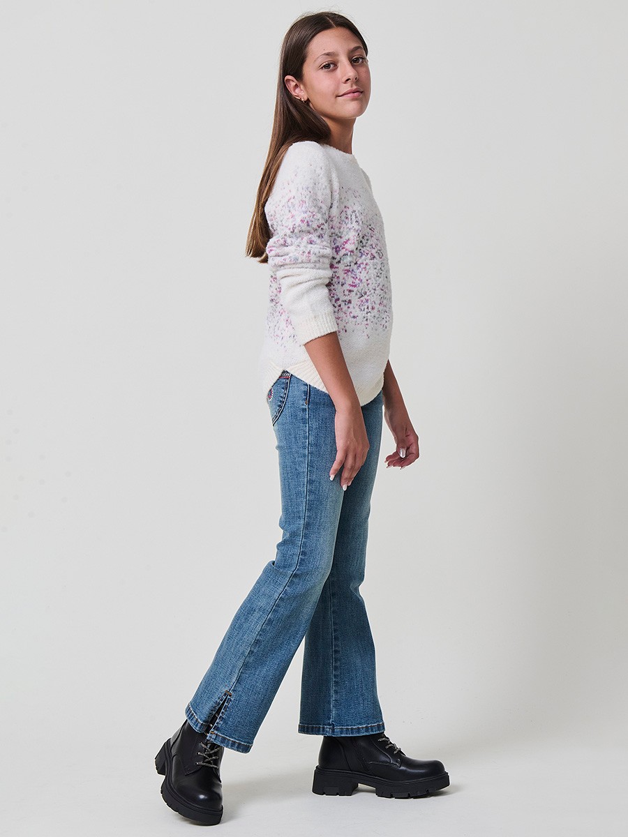 Pull Fille Écru Jacquard