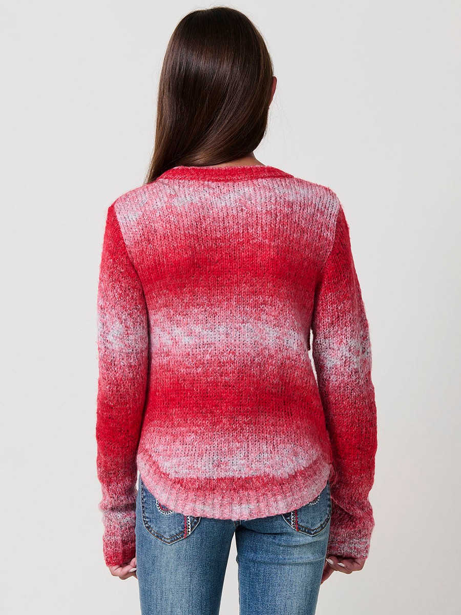 Pull Fille Rouge et Écru à Paillettes