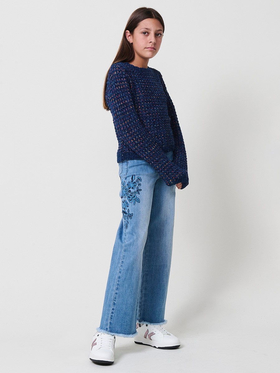 Pull Fille avec Cœurs Navy et Multicolores 