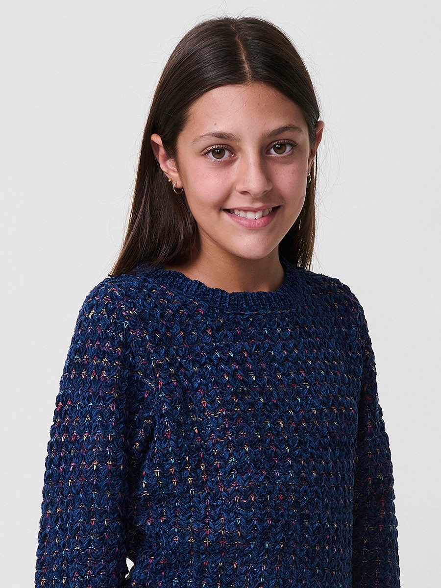 Pull Fille avec Cœurs Navy et Multicolores 