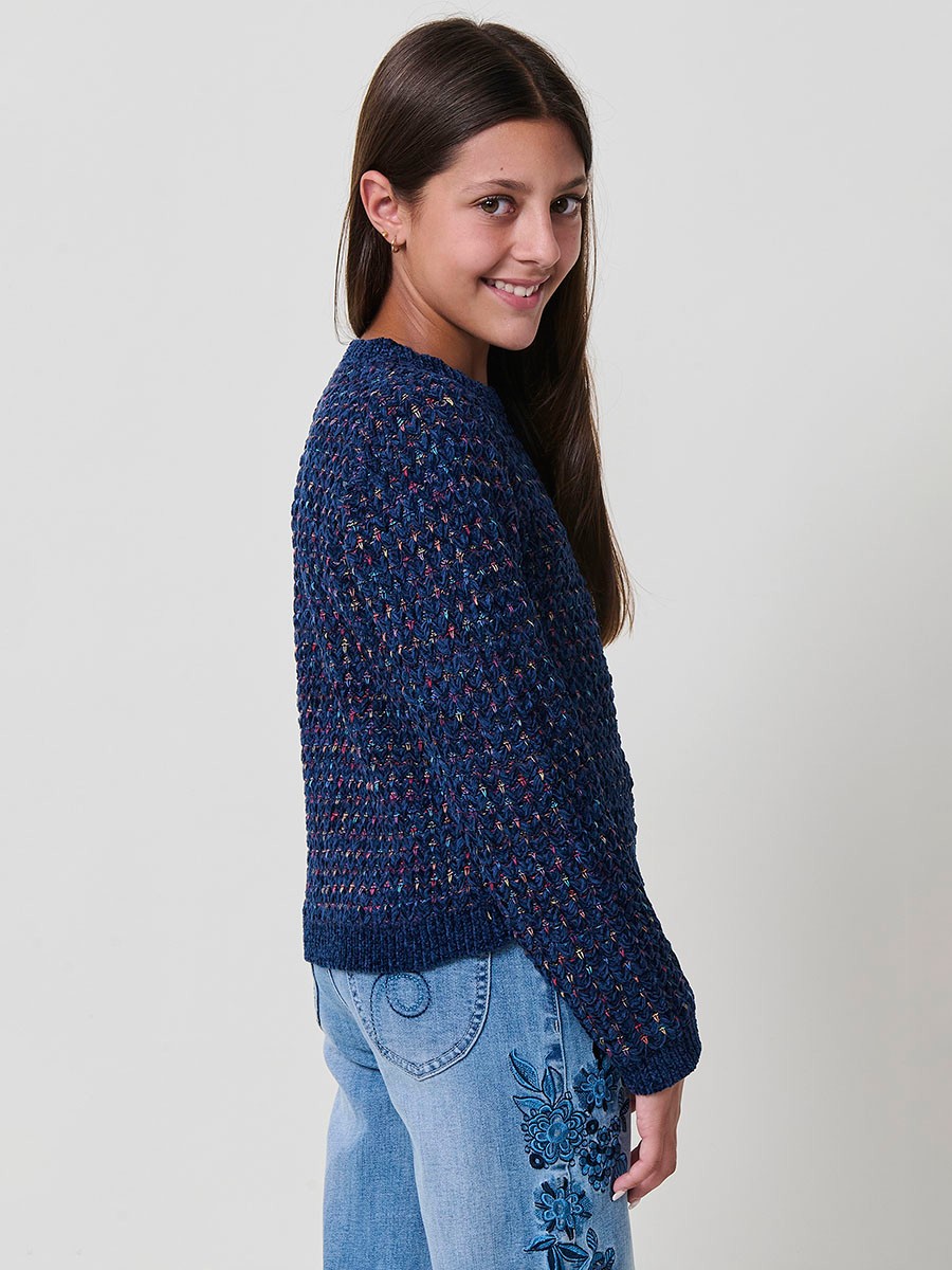 Pull Fille avec Cœurs Navy et Multicolores 
