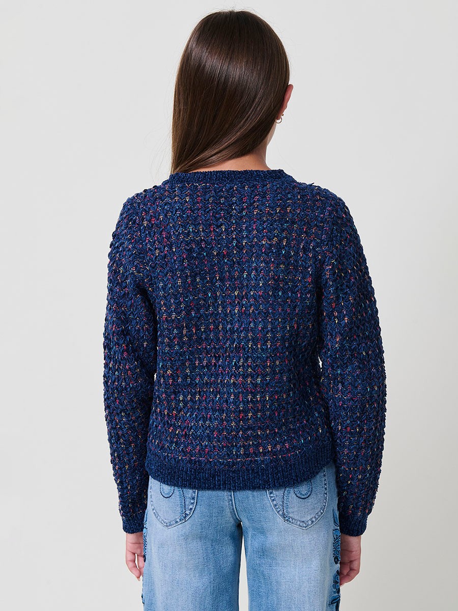 Pull Fille avec Cœurs Navy et Multicolores 