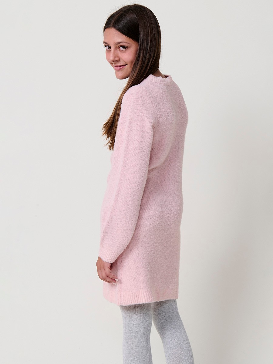 Robe Fille Rose en Jacquard et Paillettes 