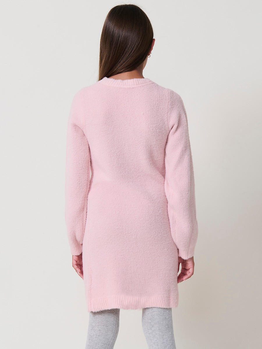 Robe Fille Rose en Jacquard et Paillettes 