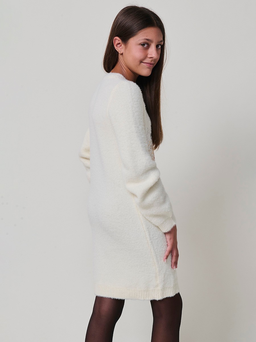 Robe Fille Crème avec Étoile à Paillettes Réversibles