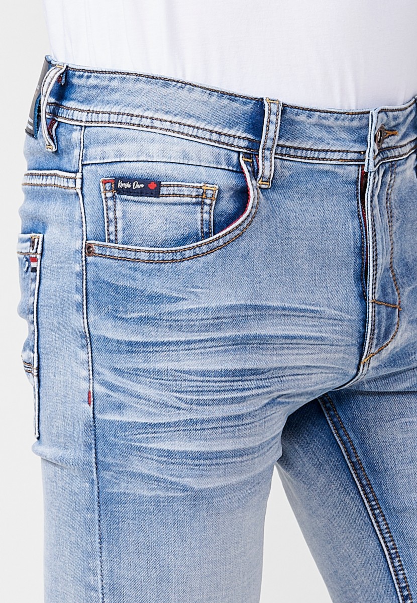 Jeans de hombre slim fit azul efecto lavado en knit denim 3