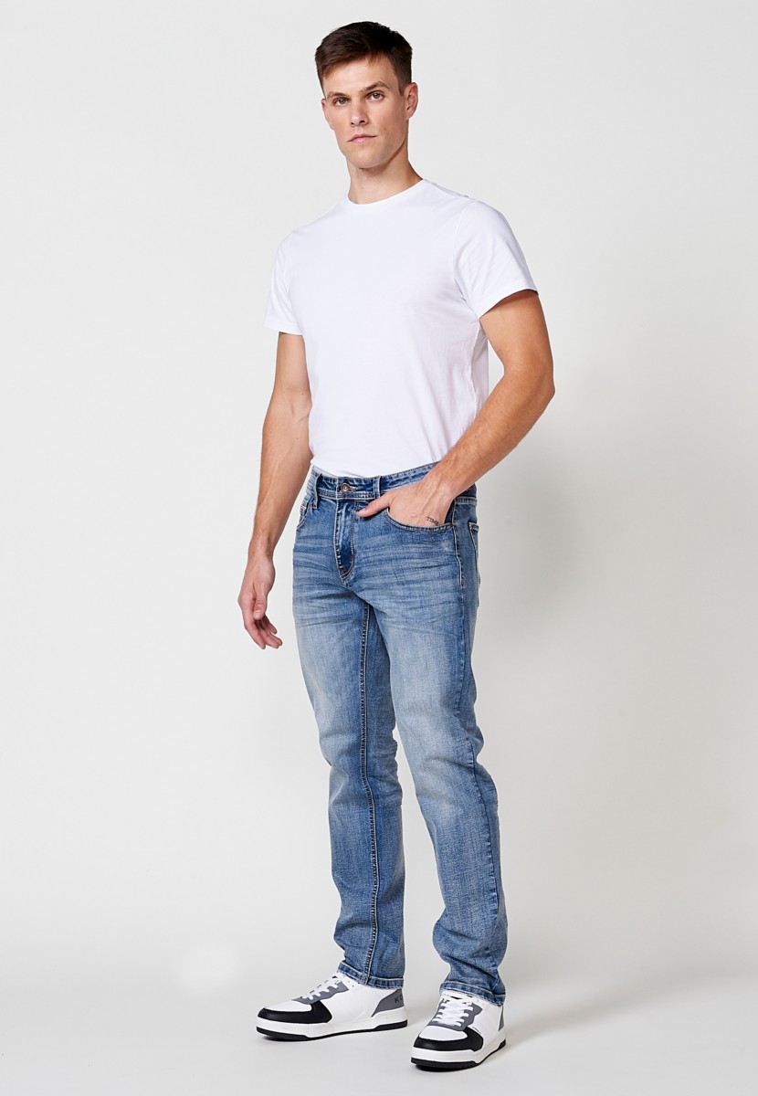 Jeans de hombre regular fit azul efecto lavado desgastado