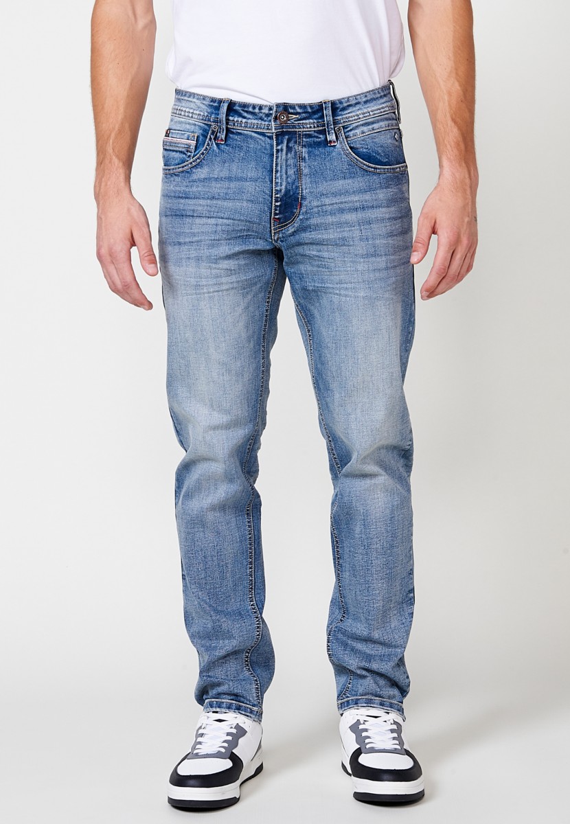 Jeans de hombre regular fit azul efecto lavado desgastado