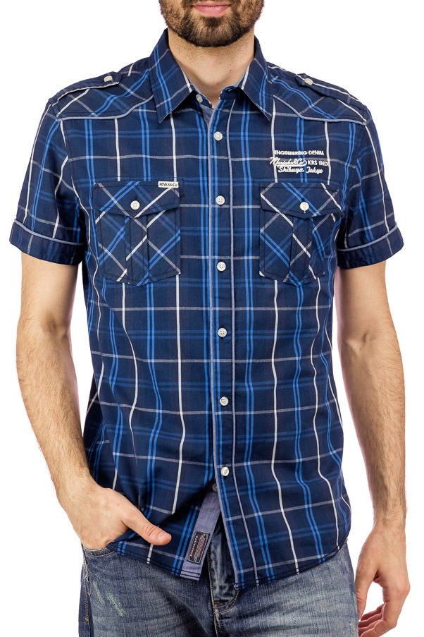 Camisa de manga corta con estampado de cuadros y bolsillos con solapa | Look diario