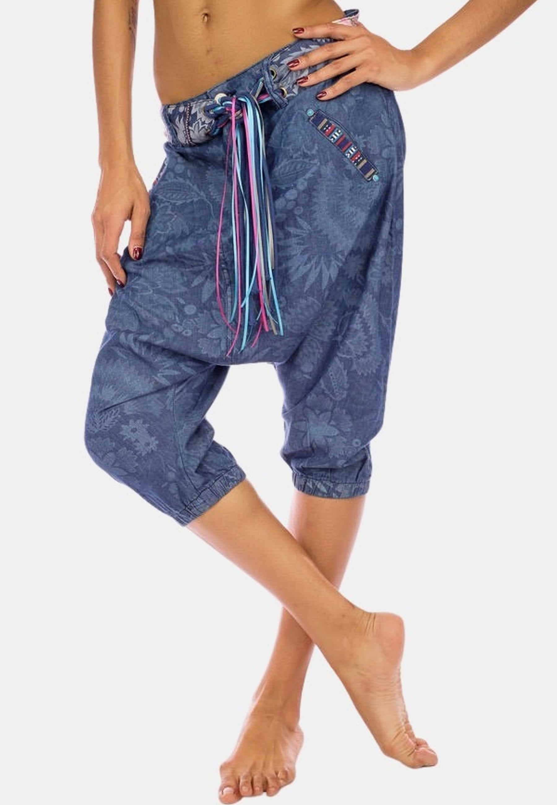 PANTALÓN DENIM SUPERBAGGY ÉTNICO LÁSER COLOR AZUL PARA MUJER