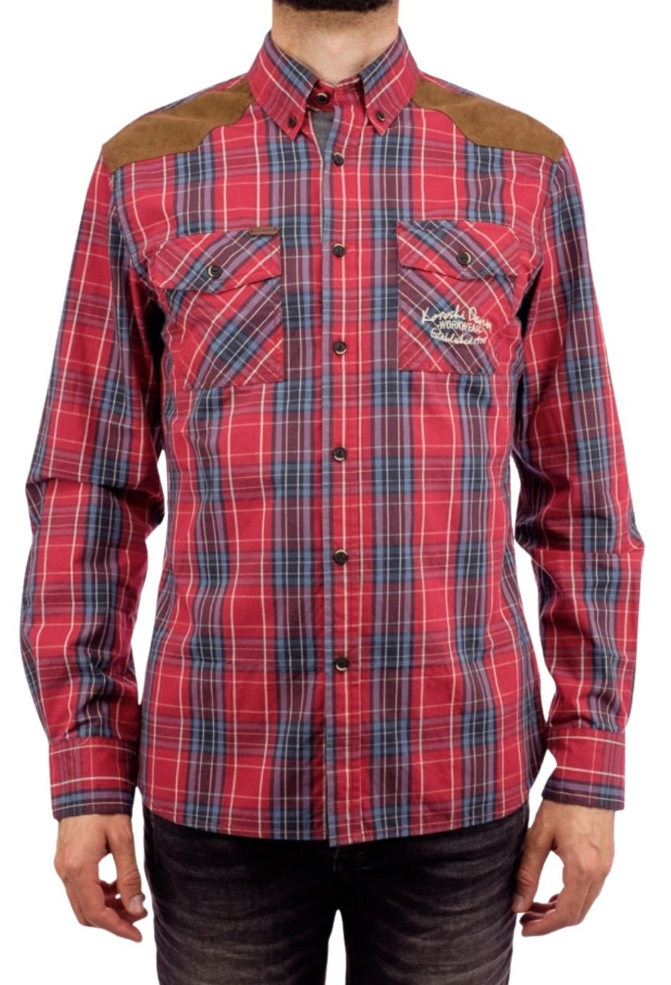 Camisa Manga Larga algodón de color Granate para Hombre