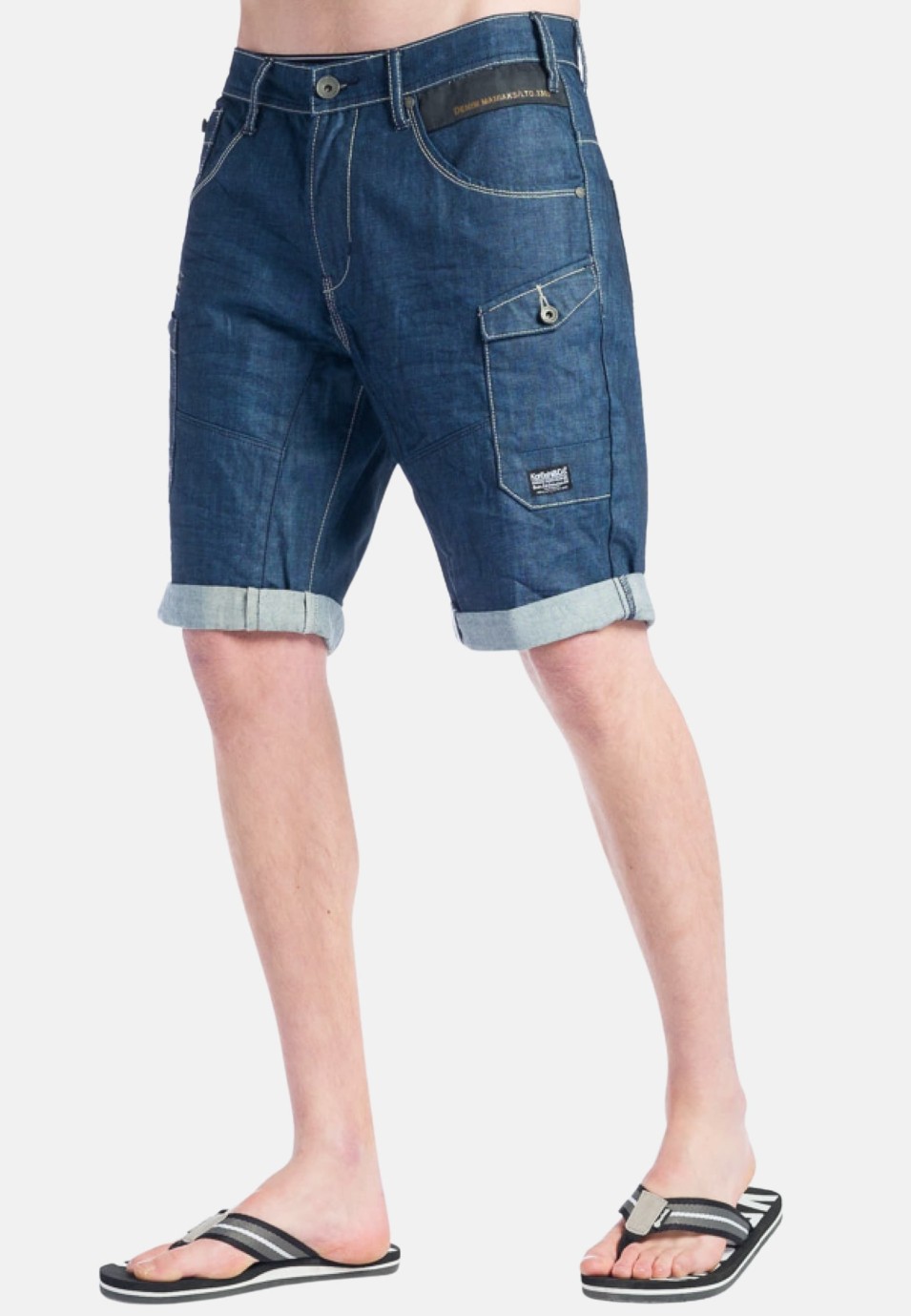 Pantalón corto Bermuda denim bolsillos de Algodón color Azul oscuro para Hombre