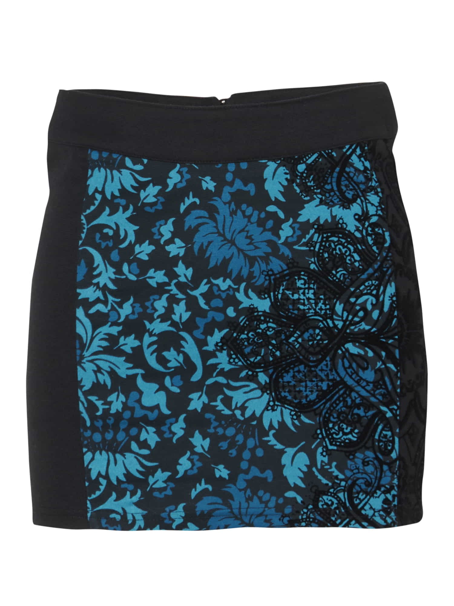 Falda mini de tubo punto roma estampada flock con elastano color azul para Mujer 1