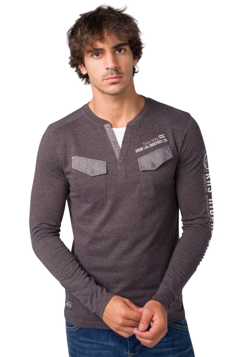 Camiseta letras bordadas de manga larga para Hombre