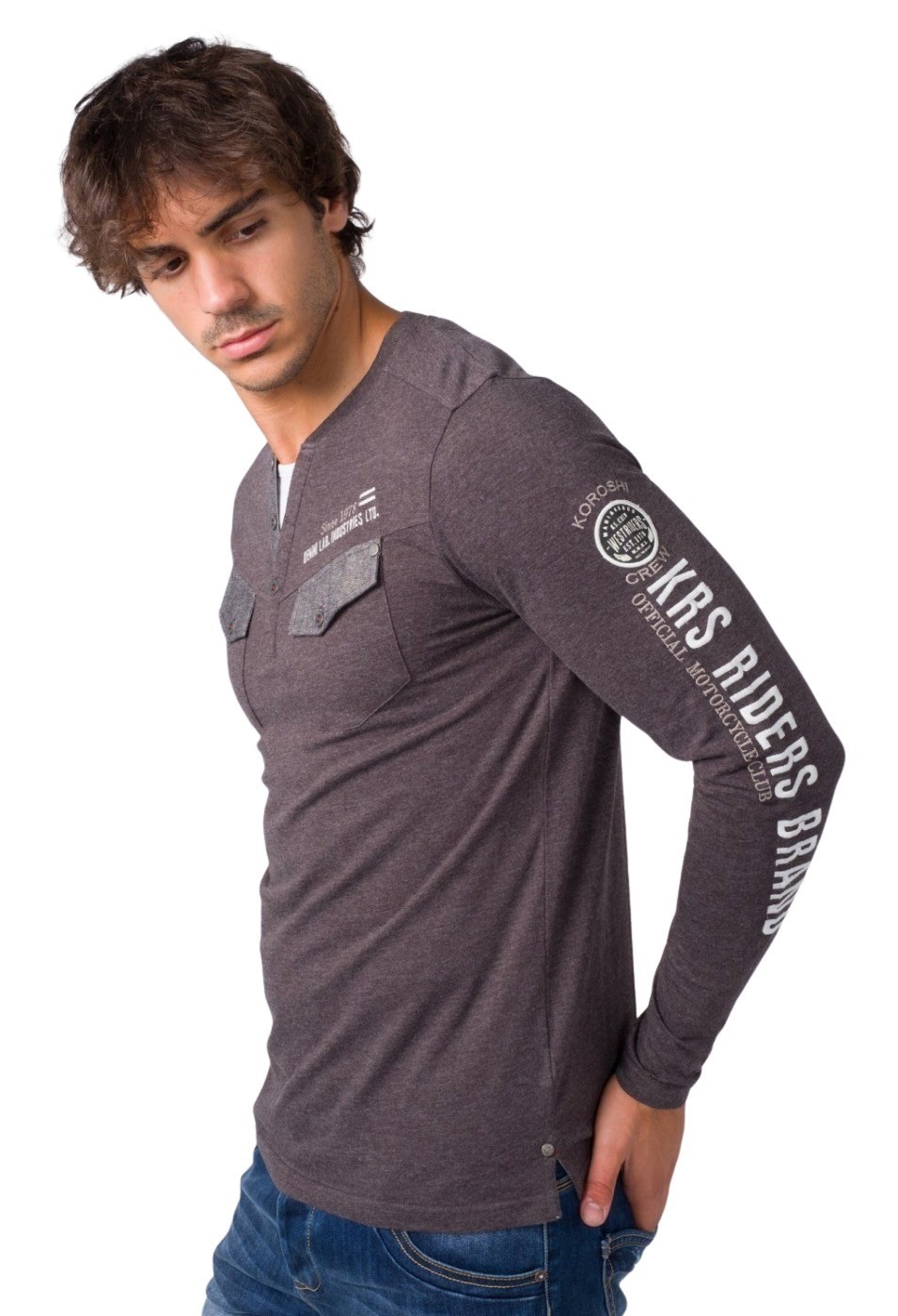 Camiseta letras bordadas de manga larga para Hombre 1