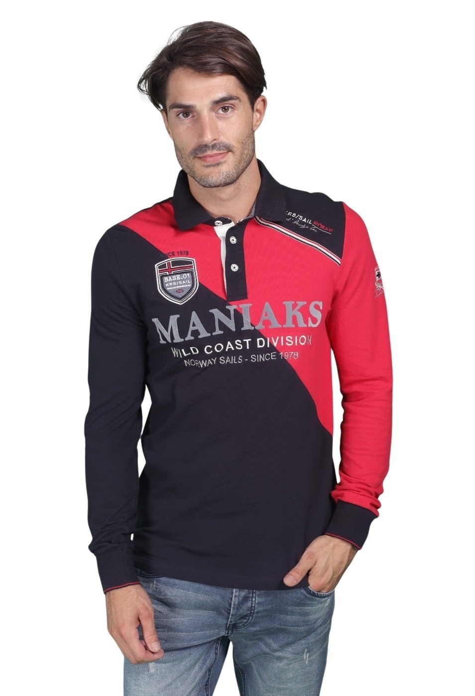 Polo náutico piqué de manga larga color Rojo para Hombre