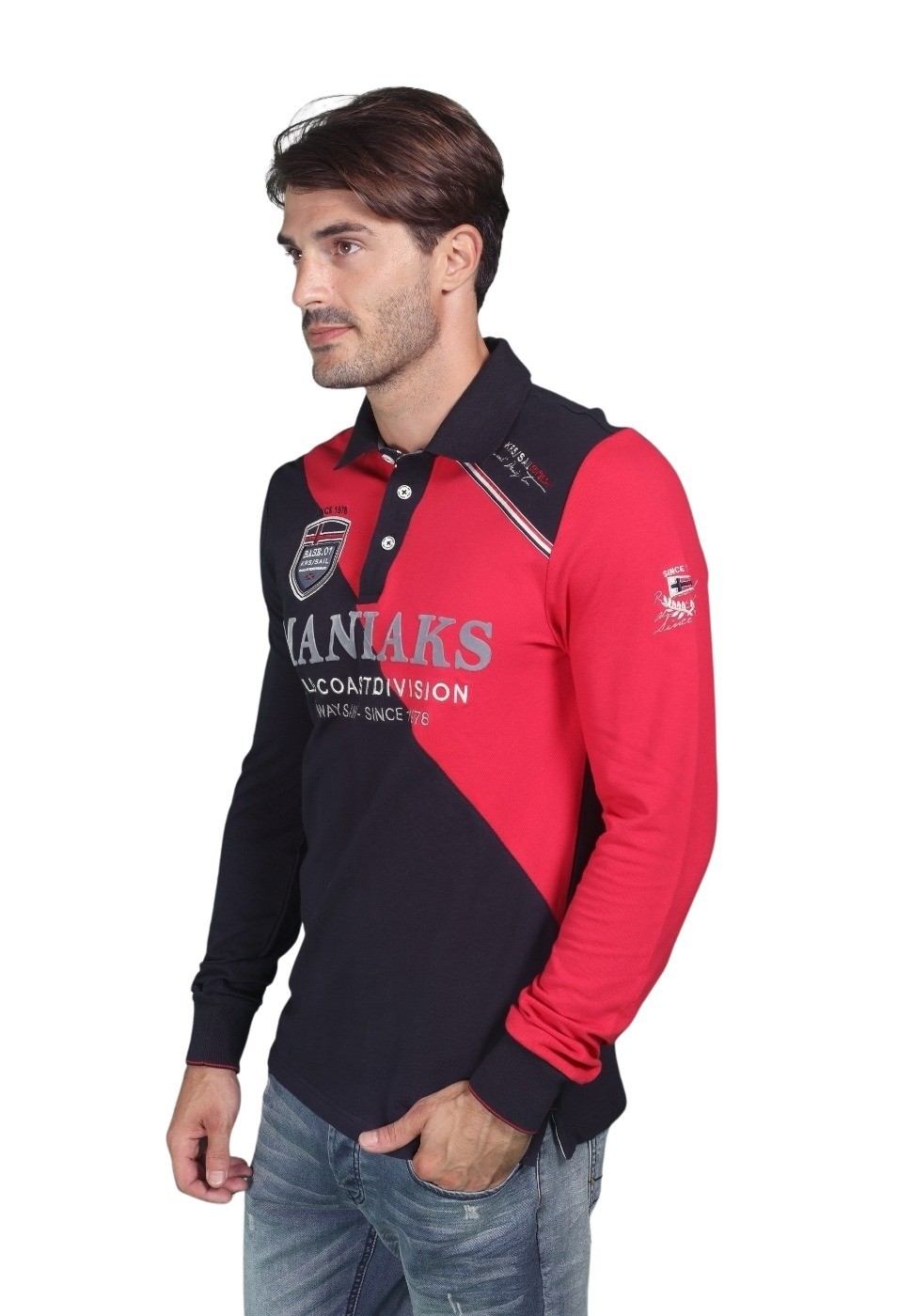 Polo náutico piqué de manga larga color Rojo para Hombre 3