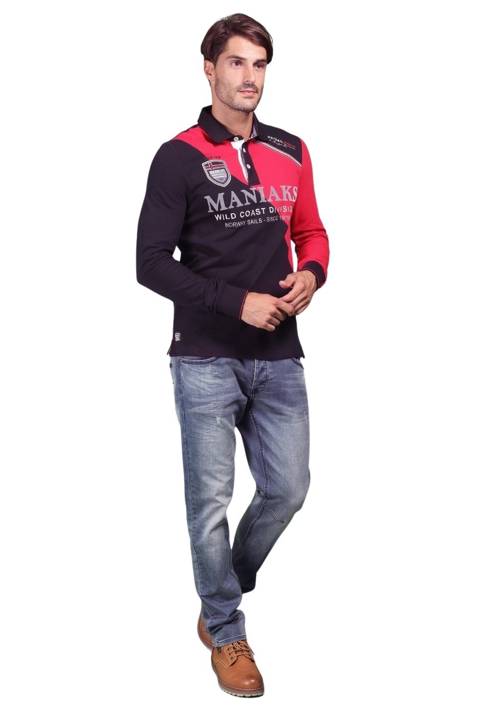 Polo náutico piqué de manga larga color Rojo para Hombre 1